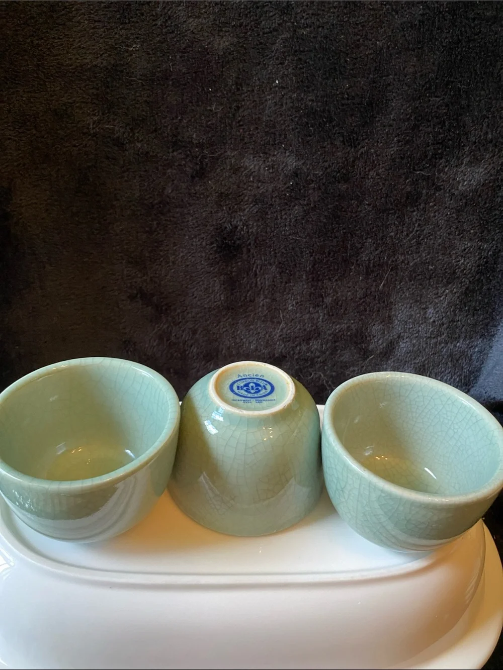 Ancien Cordon Bleu Celadon Crackle Glaze Ceramic Tea Cups - Set of 3
